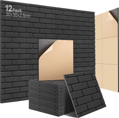 Akoestisch Schuim Wandpanelen - Geluidsisolatie 12 Stuks, Hoogwaardige Dichte Schuimplaten met Baksteendesign voor Studio's en Huizen