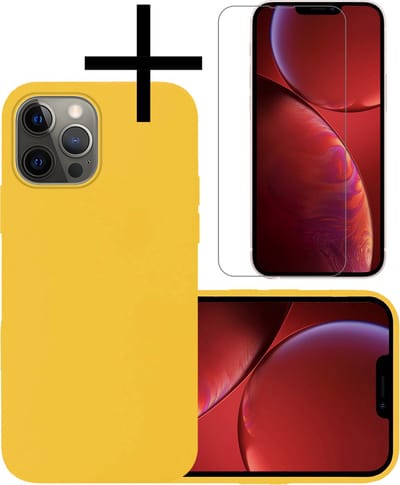 Hoesje - Met Screenprotector - Geschikt voor Apple iPhone 13 Pro - Sterk & Shockproof - Back Cover - Siliconen Case - Telefoon Hoes - Geel