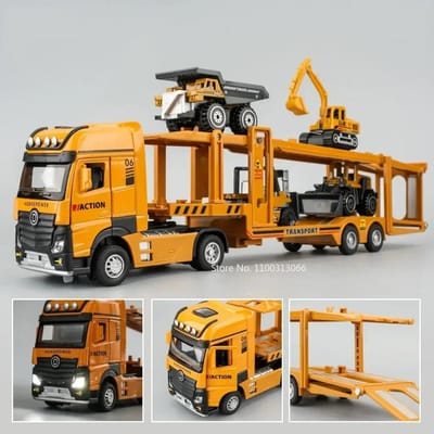 1:32 Legering Technisch Transportvoertuig Modellen Speelgoed Auto's Licht Geluid Deur Geopend Trailer Militaire Tank Voor Kinderen Jongens Cadeaus