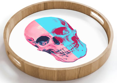 Dienblad rond 40x40 cm - Schootdienblad hout - Schedel - Grafisch - Roze - Verdeeld - Borrelplank rechthoek - Plateau houten dienbladen