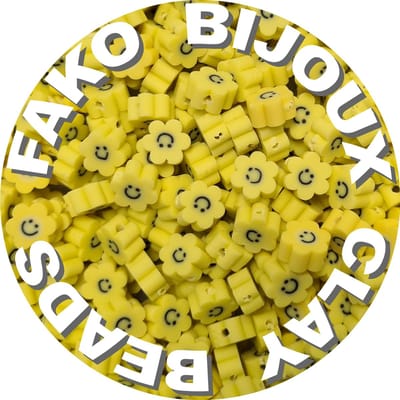 Fako Bijoux - 100 Klei Kralen Bloem Smiley / Emoji Geel - Polymeer Kralen - Figuurkralen - Kleikralen - 10mm - 100 Stuks