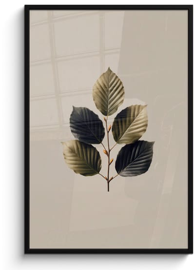 Poster in lijst - Fotolijst 80x120 cm - Posters - Beukenbladeren - Bruin - Groen - neutraal - Posterlijst zwart - Decoratie - Wanddecoratie woonkamer - Muurdecoratie slaapkamer