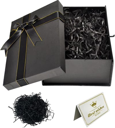 SnelShoppen - Luxe Geschenkdoos met Deksel 25 x 18 x 8,5 cm - Zwarte Geschenktas met Strikken - Perfect voor Bruiloft, Moederdag, Verjaardag, Kerst, V