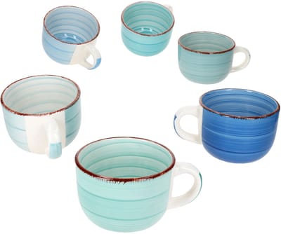 Set van 6 BLAUWE jumbo mokken met handvat voor 6 personen gemaakt van steengoed - 24327029