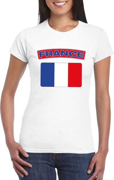 Vlag Frankrijk t-shirt - wit - met vlag van het land print - voor dames - korte mouwen - supporters S