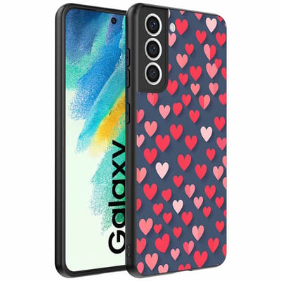 Geschikt voor Samsung Galaxy S21 FE Telefoonhoesje met Roze en Rode Hartjes Opdruk - TPU Backcover Case With Rosé and Red Heart Design - Smartphonica geschikt voor Samsung Galaxy S21 FE