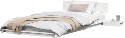 Bedframe met Opbergruimte - Houten Bedframe Eenpersoonsbed - Slaapkamer Inrichten - Inclusief Nachtkastje - 100 x 200 cm - Wit