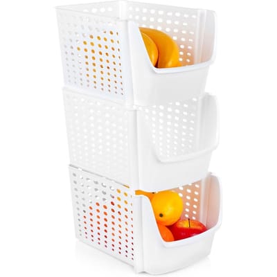 Doos voor Groenten en Fruit Wit 29x21x16 cm 3 stuks - Aardappelbak - Aardappelpot - Bewaardoos - Container - Koelkast Organizer - Opbergbox - Fruitkist