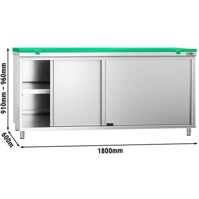 GGM Gastro Edelstahl Arbeitsschrank PREMIUM - 1800x600mm - mit Schiebetür - inkl. Schneideplatte Grün