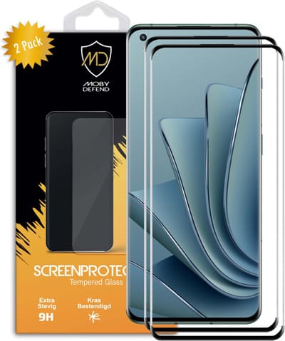 2-Pack MobyDefend Screenprotectors - Geschikt voor OnePlus 10 Pro - Screensaver Met Zwarte Randen - Gehard Glas