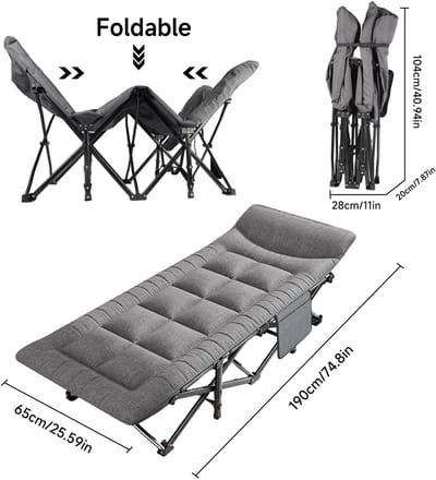 Jently camping bed - campingbedje - inklapbaar - met kussen en zijvak - draagbaar slaapbed - camping - tuin