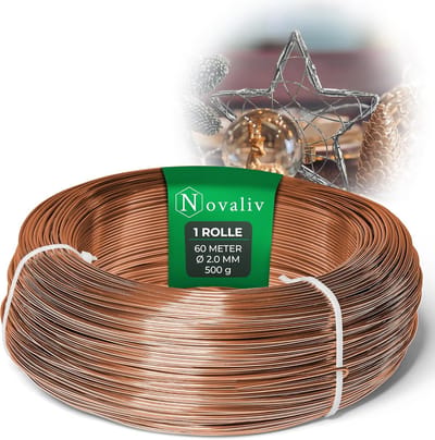 Novaliv 60 meter aluminiumdraad 2 mm koper, knutseldraad ideaal als buigdraad voor knutselen, veelzijdig voor doe-het-zelfprojecten en decoraties, rol van 60 m decoratief draad, bloemendraad, geen sieradendraad