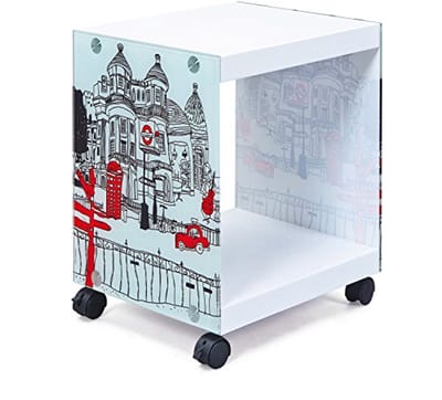 Bijzettafel op Wielen - Moderne Vierkante Tafel van Glas en MDF - Praktisch en Elegant - Ideaal voor Kleine Ruimtes