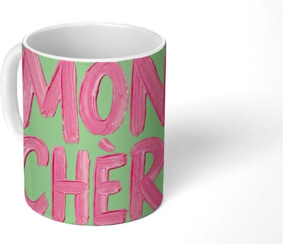Mok - Koffiemok - Mon cheri - Groen - Roze - Mokken - 350 ML - Beker - Koffiemokken - Theemok - Mok met Tekst