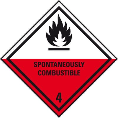 ADR klasse 4.2 sticker zelfontbrandende stoffen met tekst 150 x 150 mm