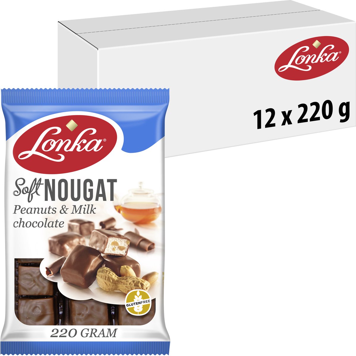 Lonka soft Nougat milkchocolade & peanuts - zachte nougat - 12x220g