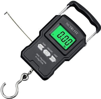 Bagageweegschaal Visweegschaal Digitale handbagageweegschaal met haak, 165 lb/75 kg, inclusief meetlint, geschikt voor reizen en vissen