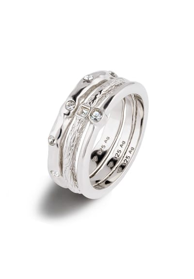 Elli - Ring - Ring Set Vrouwen Glazen Kristallen Xirius Geslepen Wit 925 Sterling Zilver - Dames