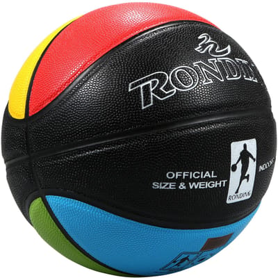Ballon de basket-ball en matériau PU, basket-ball officiel gratuit avec sac en filet et aiguille pour extérieur/intérieur 7 multicolore