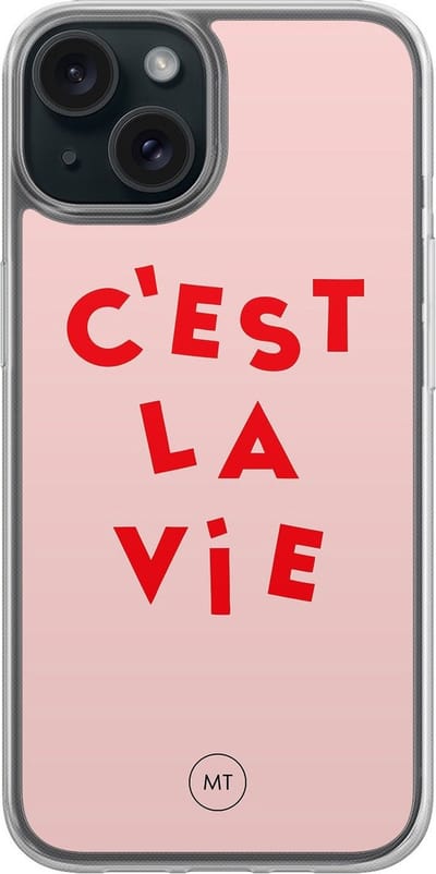Hybride hoesje geschikt voor iPhone 13 - C'est la vie - Extra bescherming - Luxe beschermhoes - TPU case - Transparant, Roze - Mooie Telefoonhoesjes