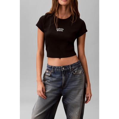 Calvin Klein Short Sleeve Seasonal Logo Baby Tee Black Taglia: XS | Maglie Sportivi Outlet | Donna | Nero