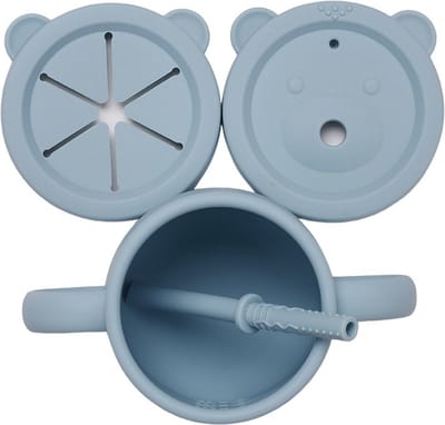 JU&MP Rietjesbeker Teddy Bear - Baby - Kinderservies - Drinkbeker Baby - Onbreekbaar - Blauw