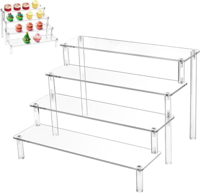 Transparante Display Standaards met 4 Niveaus, Acryl Riser voor Sieraden, Figuren en Taartjes, 40 x 27 x 20 cm