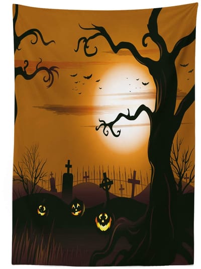 Abakuhaus Halloween tafelkleed – Griezelig kerkhof – 140x200 cm – Bruin en tan