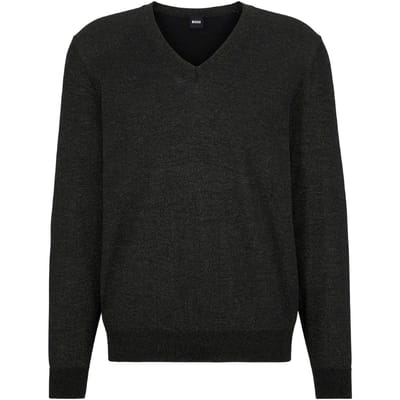 Boss Heren-sweater met V-hals en lange mouwen, normale pasvorm (Zwart)