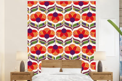 Behang - Fotobehang Retro - Flower Power - Vintage - Kleuren - Breedte 225 cm x hoogte 280 cm