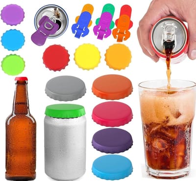 12 Stuks Silicone Flessendeksels met 6 Stuks Sluitingen voor Drankblikjes en 6 Stuks Blikopener, Herbruikbare Deksels voor Thuisbrouwerij, Bier en Drankjes