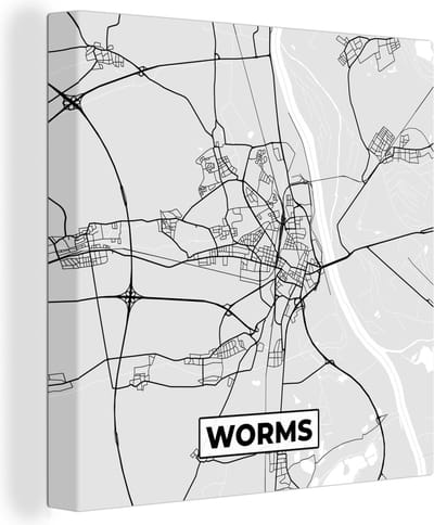 Canvas Schilderij Plattegrond - Worms - Kaart - Stadskaart - Duitsland - 20x20 cm - Wanddecoratie