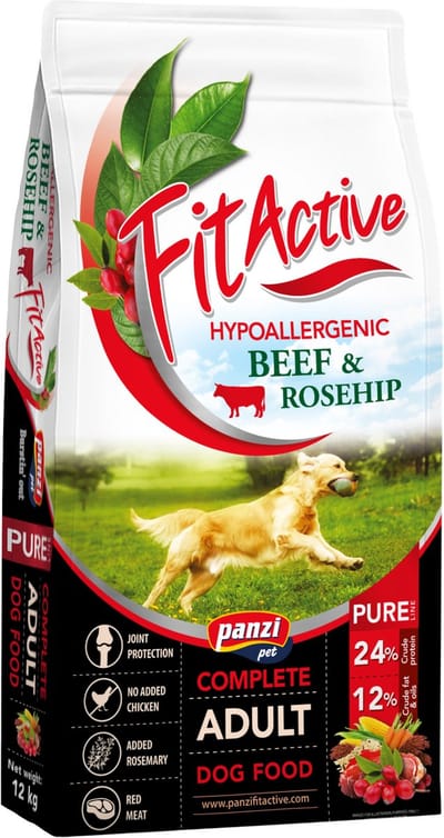 Fit Active Pure Beef & Rosehip SMALL – Hypoallergene mono-eiwit hondenbrokken zonder kip of tarwe – Hondenvoer met rundvlees - Kleine rassen - 12kg