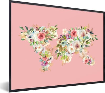 Poster in lijst - Fotolijst 40x30 cm - Posters - Wereldkaart - Rozen - Roze - Posterlijst zwart - Decoratie - Wanddecoratie woonkamer - Muurdecoratie slaapkamer