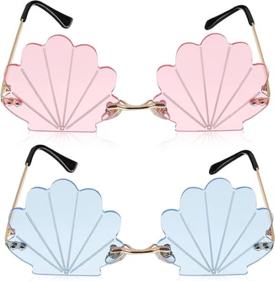 Randloze schelp-zonnebril 2 stuks, modieuze onregelmatige zonnebril voor dames, heren en kinderen, trendy feestaccessoires en UV-bescherming