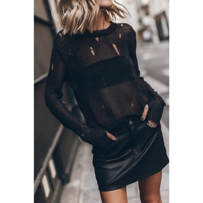 Mikuta The Black Metallic Distressed Knitted Sweater Black Größe: M | Longsleeves Outlet | Damen | Schwarz