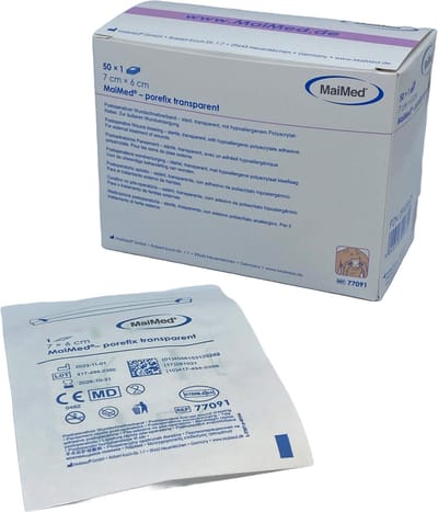 Maimed porefix transparant, waterproof, pleister 7cm x 6 cm (per stuk steriel verpakt 50 stuks)