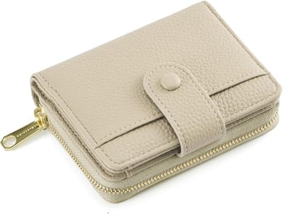 Kleine damesportemonnee van zacht leer, compacte mini portemonnee met grote ritsvak voor munten, khaki, ideaal voor dagelijks gebruik