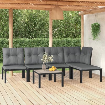 vidaXL - 6-delige - Loungeset - poly - rattan - zwart - en - grijs