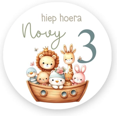 Traktatie Stickers Met Naam en Leeftijd -Jungle vriendjes Boot - Gepersonaliseerd - Sluitstickers - Kinderfeest Traktatie - Uitdelen - Uitdeeltraktatie - Traktatiestickers Pimp Studio
