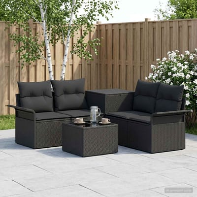 vidaXL - Bankstel - 6 - st - 4-zits - Zwart - Poly - Rattan - en - Staal