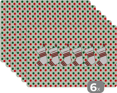 Placemat - Placemats kunststof - Kerstmis - Patroon - Vintage - 45x30 cm - 6 stuks - Hittebestendig - Anti-Slip - Onderlegger - Afneembaar