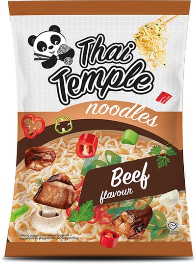 Thai Temple® | 30 x 65 gr Panda Noodles | RUND | Beef flavour | instant noedels | multipack