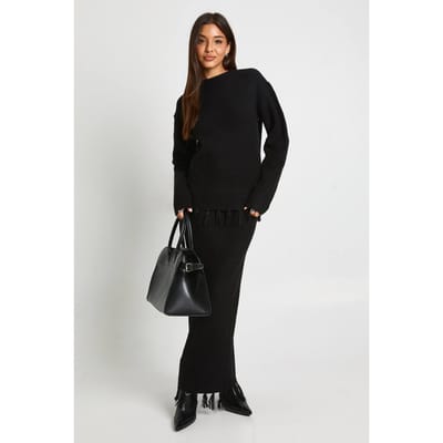 boohoo Dames Kwastzoomdetail Oversized Trui en Gebreide Rok Co-Ord | Black | Maat: Small