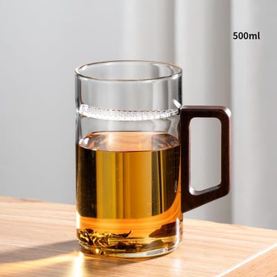 500ML Drinkware Transparant Glazen Kop Met houten Deksel Houten Handvat Koffiemok Keuken Theezetkop Koffieware Theeservies 500ml gray