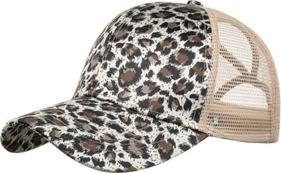 Luipaard print Dames paardenstaart pet bruin - zomer cap - zonnehoed - baseballcap