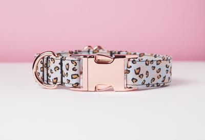Awesome Paws halsband hond - Honden Halsband Panter print Roze Blauw - Panterprint - Handmade | Maat L
