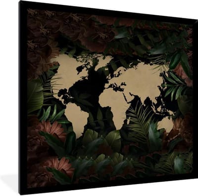 Poster in lijst - Fotolijst 40x40 cm - Posters - Wereldkaart - Bloemen - Planten - Posterlijst zwart - Decoratie - Wanddecoratie woonkamer - Muurdecoratie slaapkamer