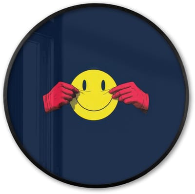 Poster in lijst Rond - Fotolijst 60x60 cm - Posters - Smiley - Geel - Handen - Minimalistisch - Ronde posterlijst zwart - Decoratie - Wanddecoratie woonkamer - Muurdecoratie slaapkamer