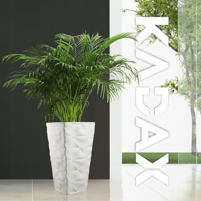 KADAX Bloempot met 3D-effect, bloempot van kunststof in 4 kleuren, plantenbak met inzetstuk en praktische handgrepen, kunststof pot, outdoor plantenbak, binnenpot (wit, hoogte: 74,5 cm)